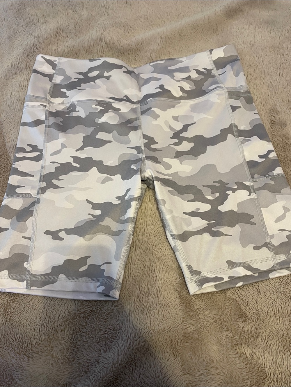 Athletic Works Gray & White Camo High-Rise Biker Shorts
